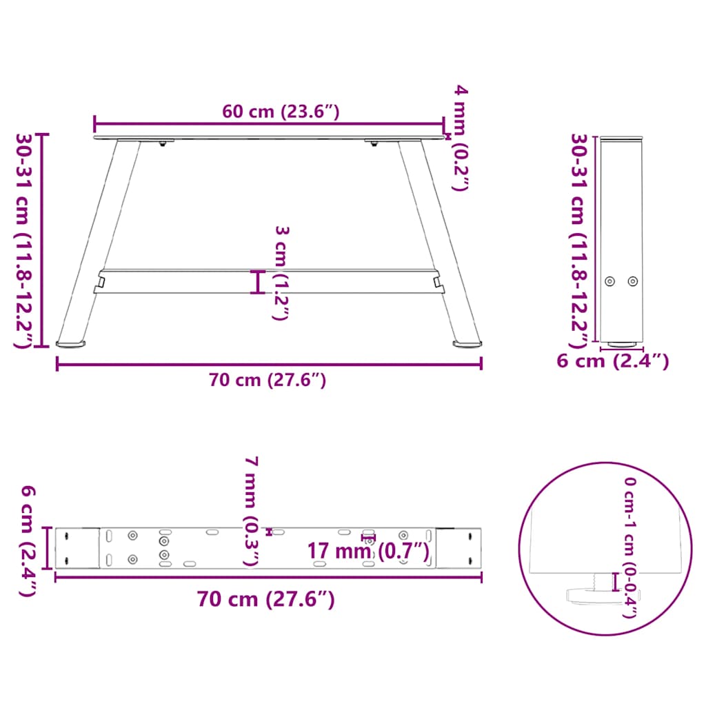 Couchtischbeine A-Form 2 Stk. 30x(30-31) cm Stahl