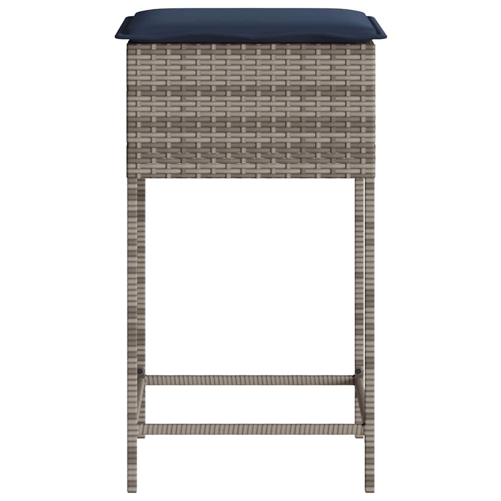 Garten-Barhocker mit Kissen 2 Stk. Grau Poly Rattan