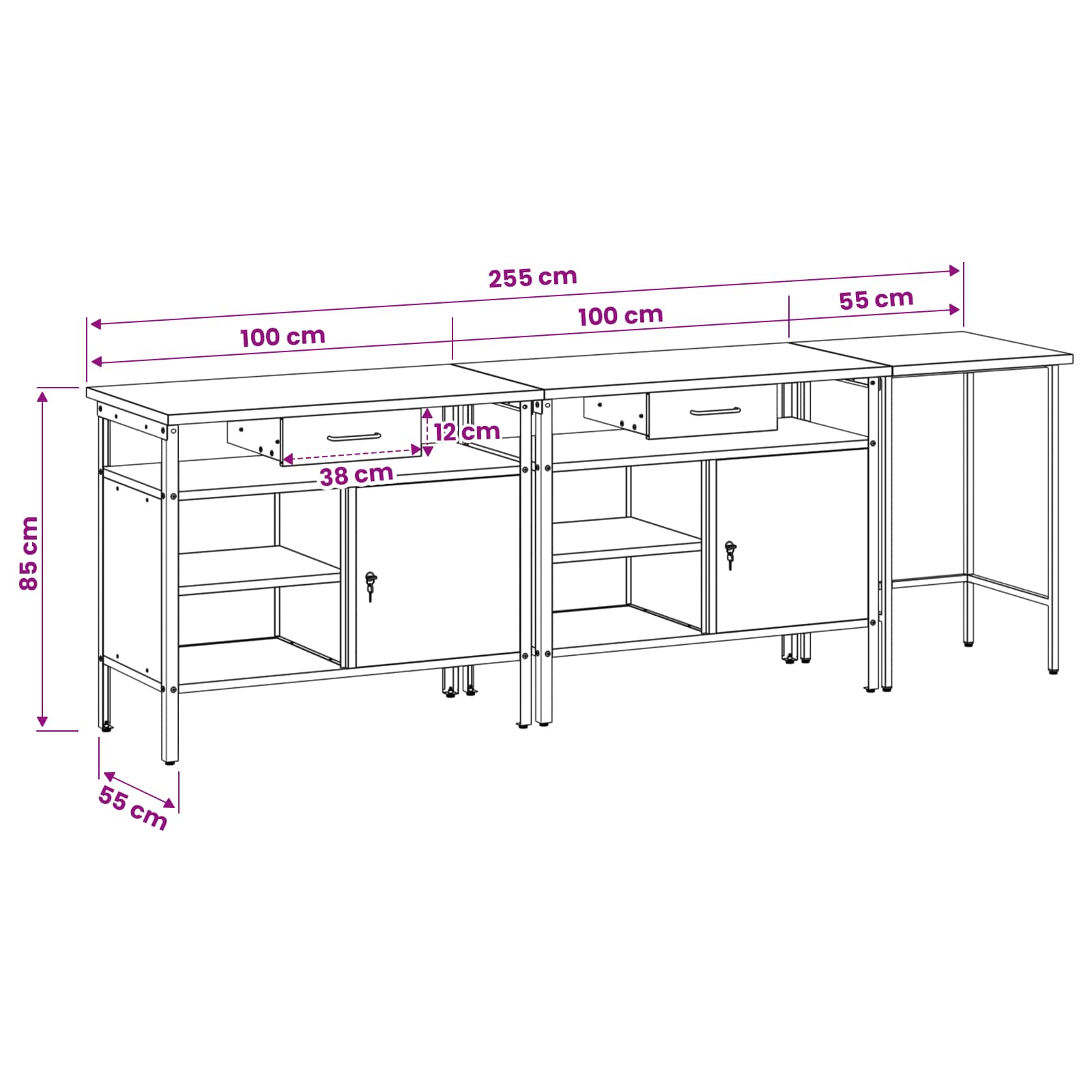 Werkbank-Set mit Schubladen 2 pcs Rot und Grau 200 x 55 x 85 cm