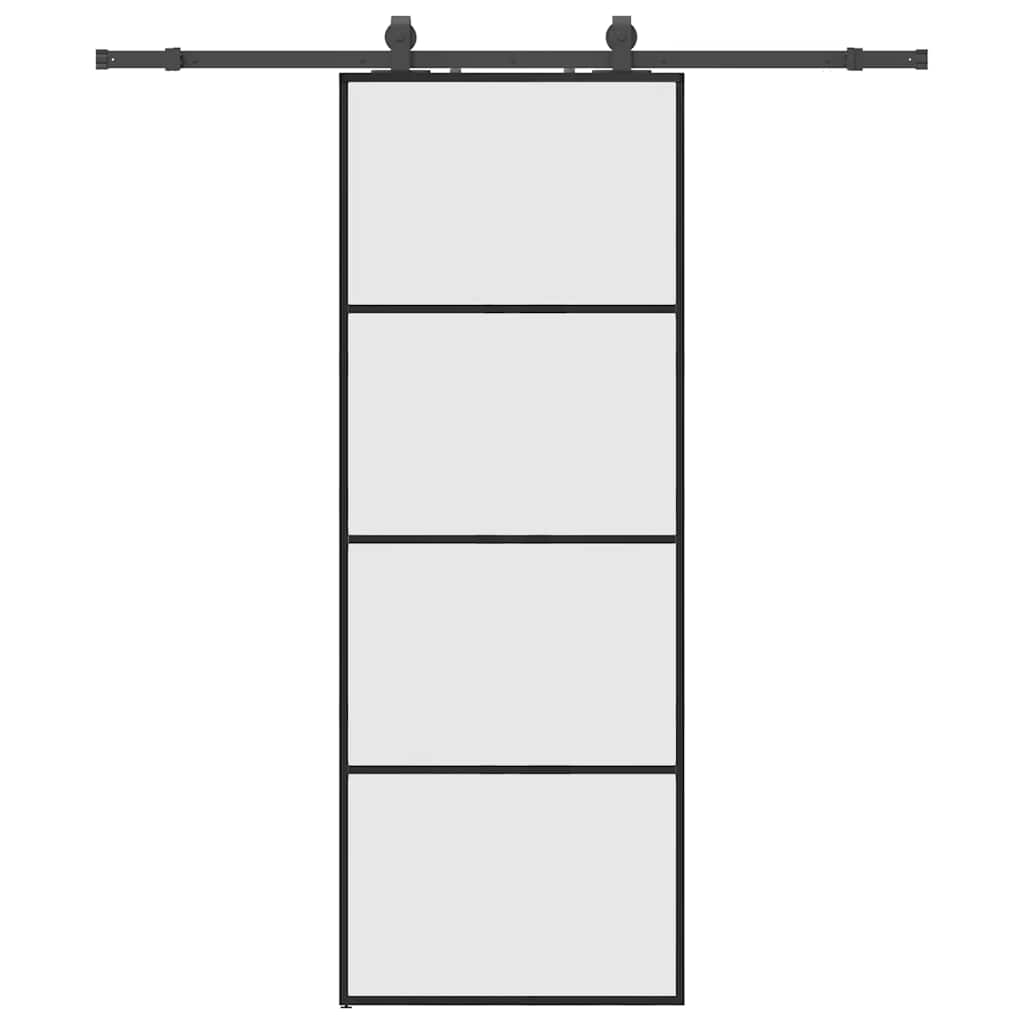 Schiebetür mit Beschlag Schwarz 76x205 cm ESG-Glas