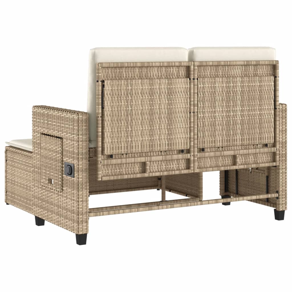 Gartenbank Verstellbar mit Kissen Schwarz Poly Rattan