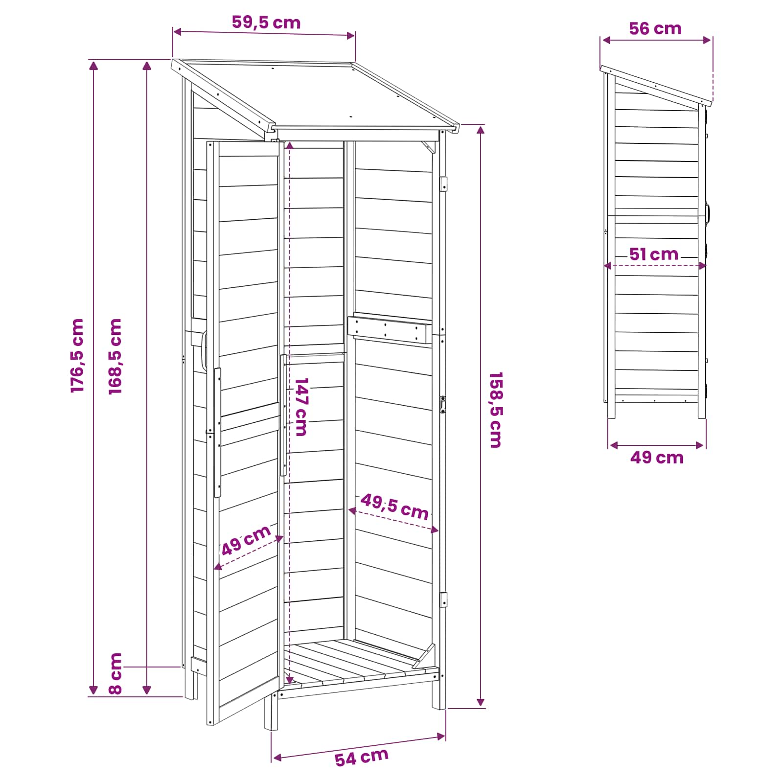 Gartenschuppen Natur 59,5 x 56 x 113,5 cm Massivholz aus Fichte