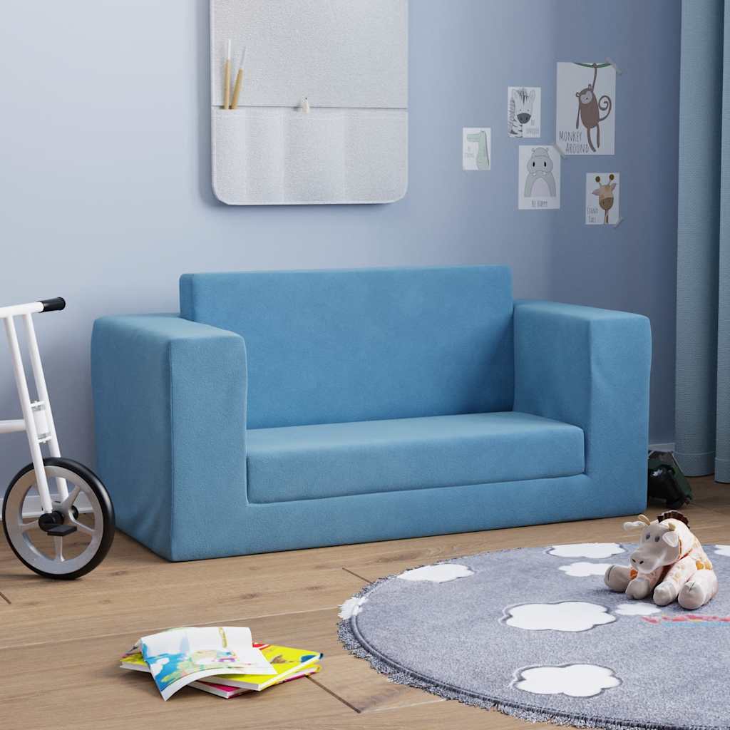 Kinder-Schlafsofa 2-Sitzer Hellgrau mit Sternen Weicher Plüsch