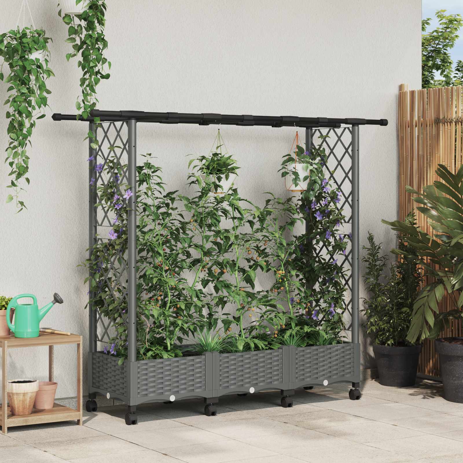 Hochbeet mit Rankgitter und Dach Braun 124 x 40 x 123 cm PP