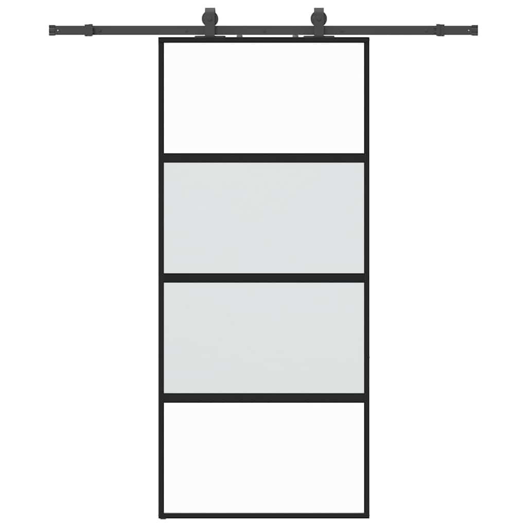 Schiebetür mit Beschlag Schwarz 76x205 cm Hartglas
