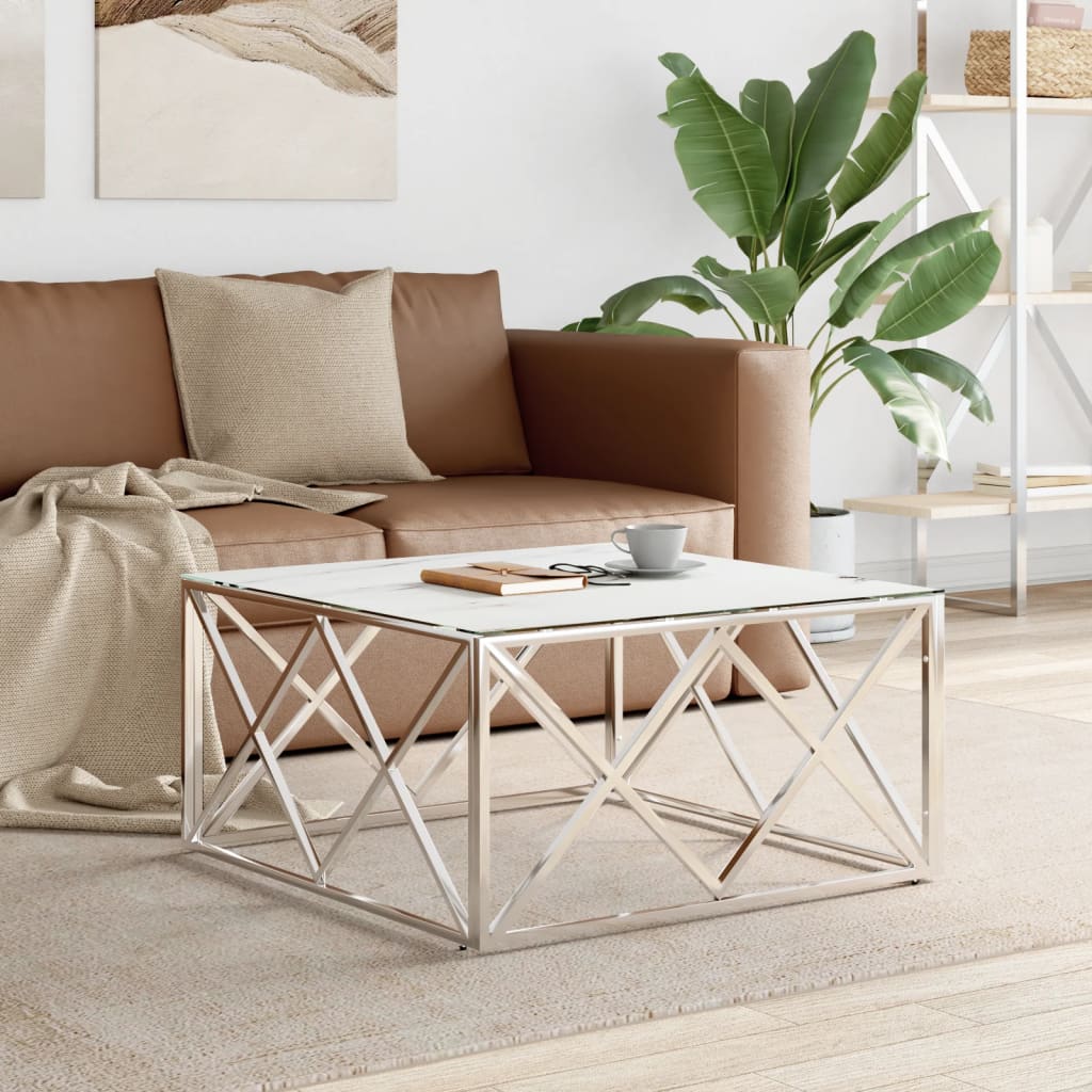 Couchtisch 80x80x40 cm Edelstahl und Glas