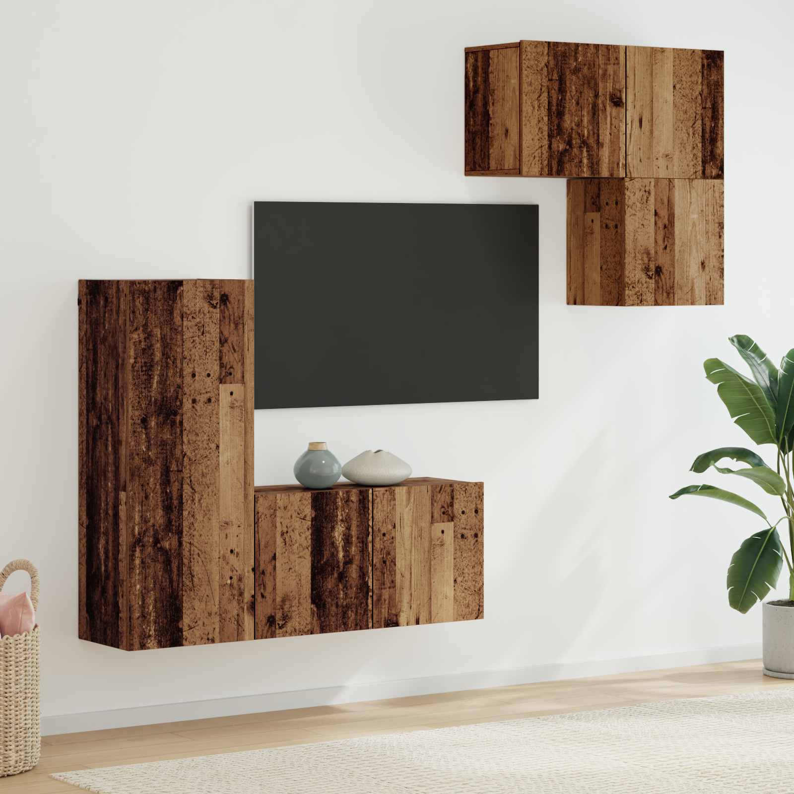 4-tlg. Wohnwand Weiß Holzwerkstoff