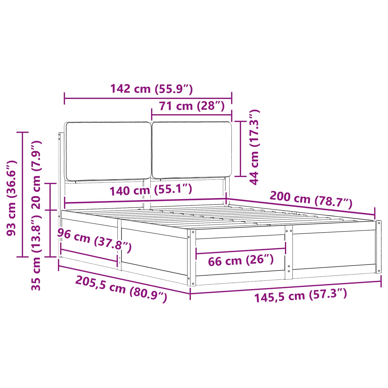 Bettgestell mit gepolstertem Kopfteil Hellgrau 200 x 200 cm