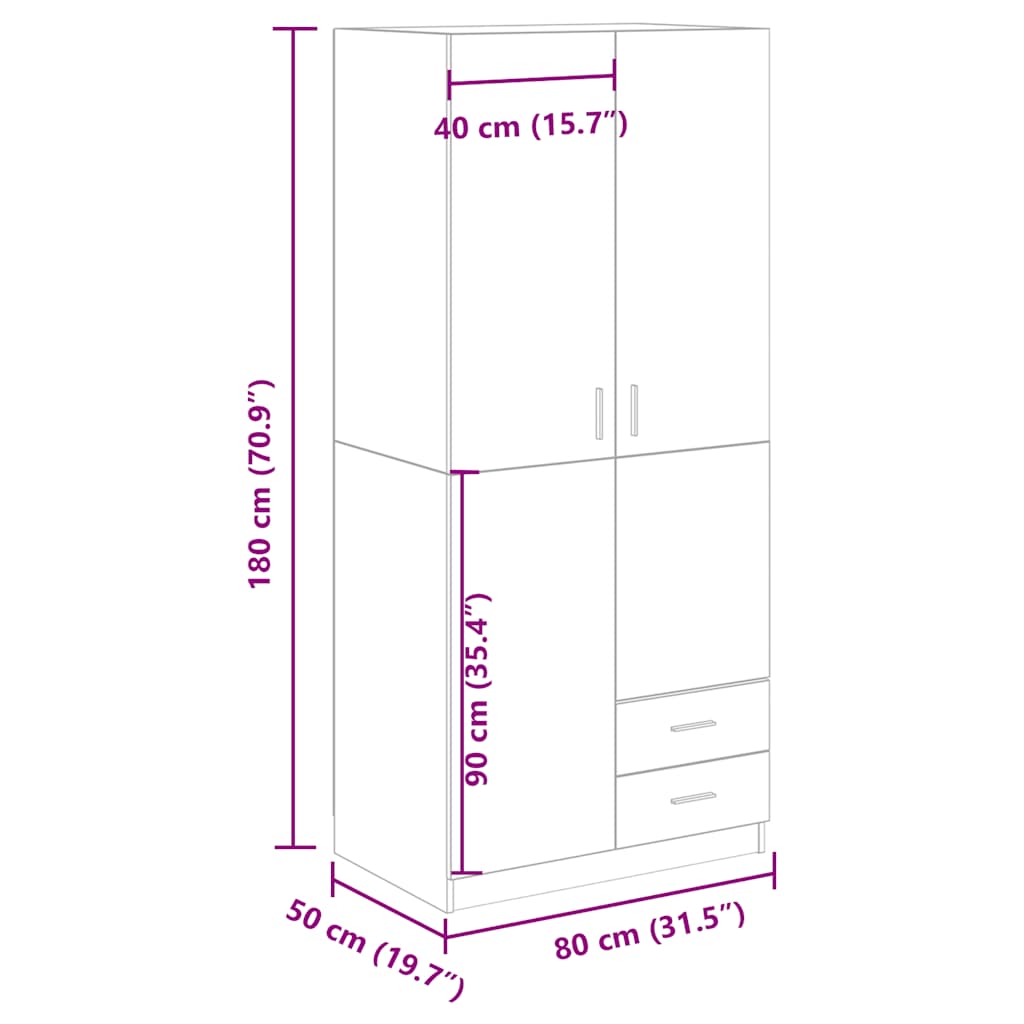 Kleiderschrank Weiß 80x52x180 cm Holzwerkstoff