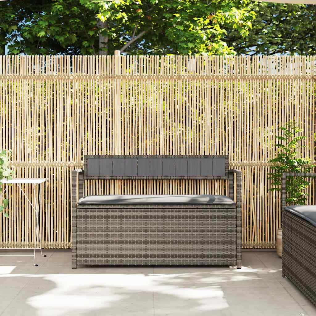 Gartenbank mit Stauraum und Kissen Schwarz Poly Rattan