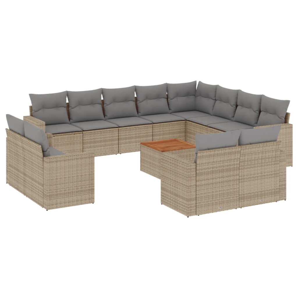 13-tlg. Garten-Sofagarnitur mit Kissen Schwarz Poly Rattan
