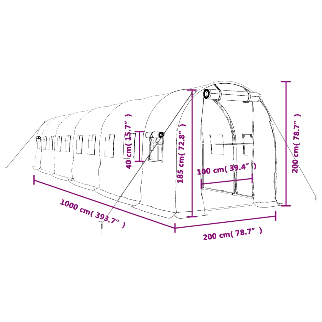 Gewächshaus mit Stahlrahmen Weiß 8 m² 4x2x2 m