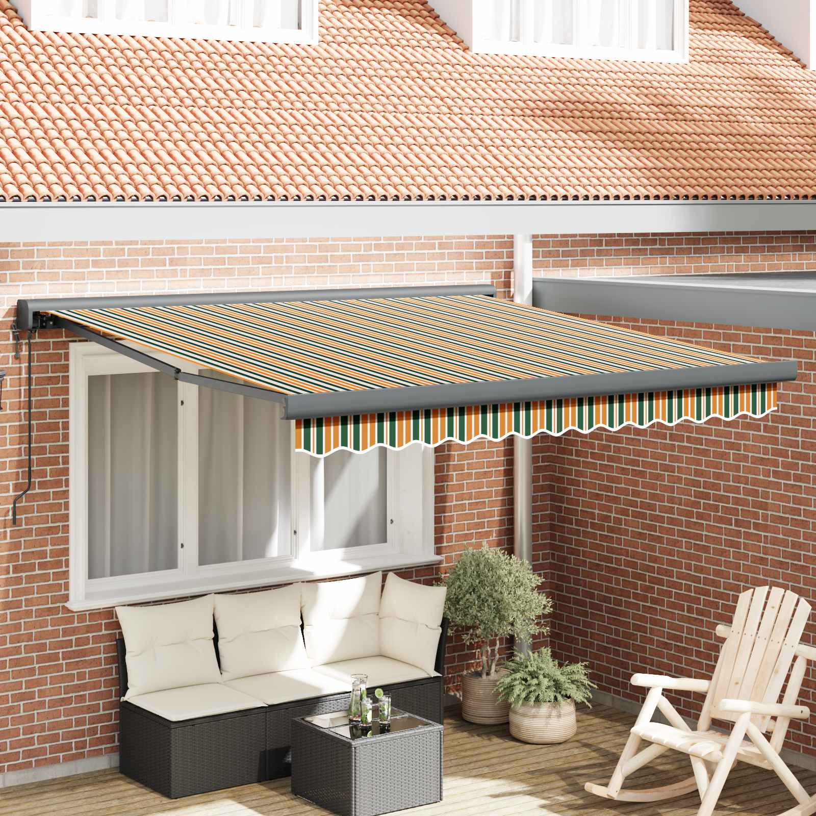 Markise Einziehbar Blau und Weiß 4x3 m Stoff und Aluminium