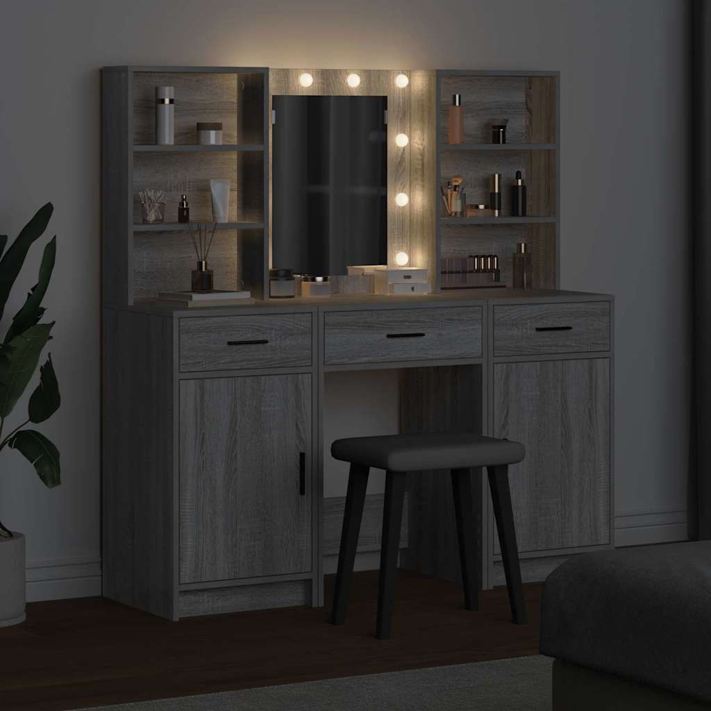 Schminktischset mit LED mit Schubladen 3 pcs Weiß Holzwerkstoff