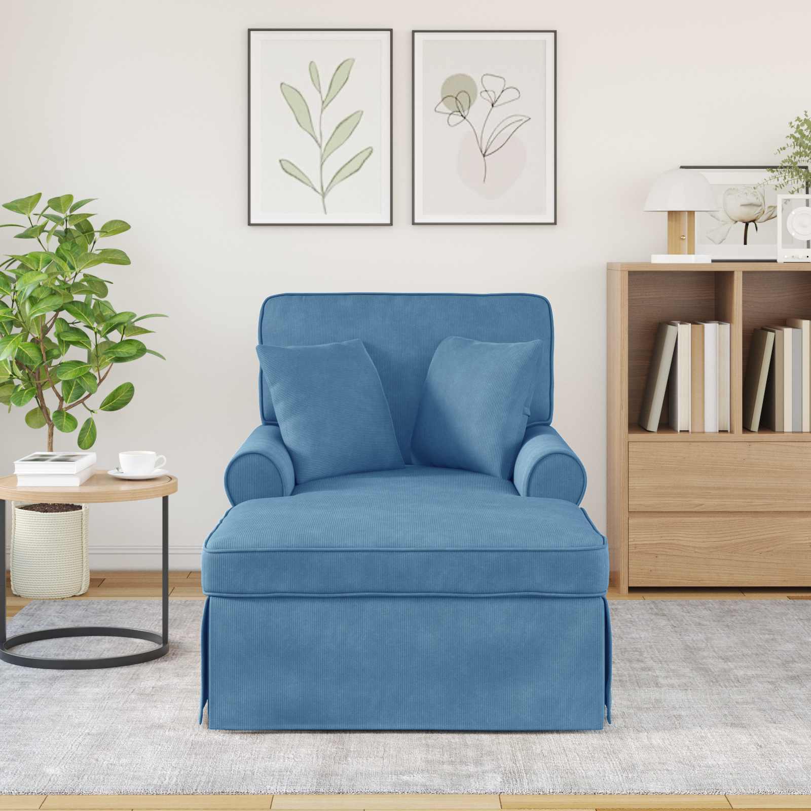 Chaise Lounge mit Rock mit Kissen 3 pcs Hellgrau Cordstoff