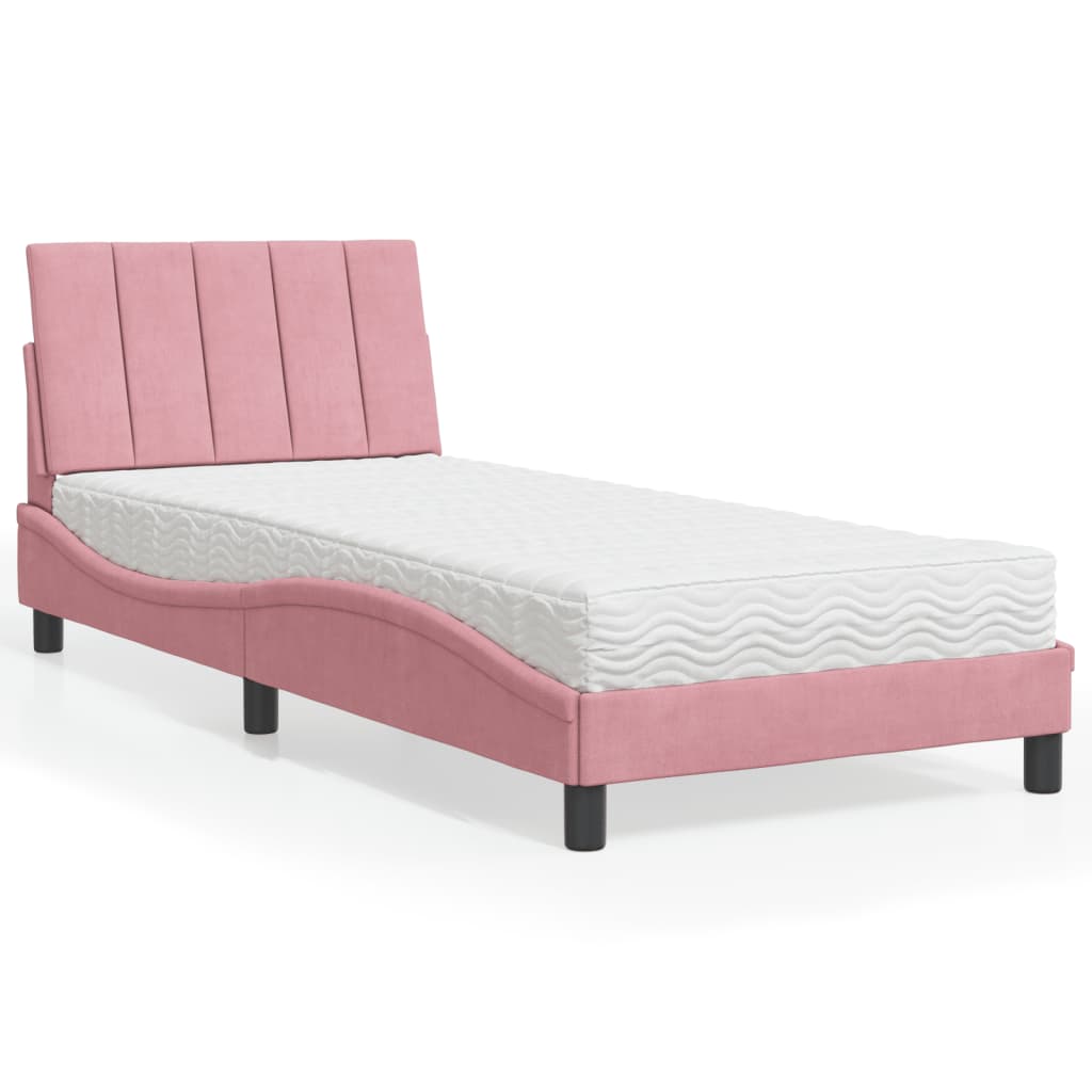Bett mit Matratze "Hanko" Hellgrau 80x200 cm Samt