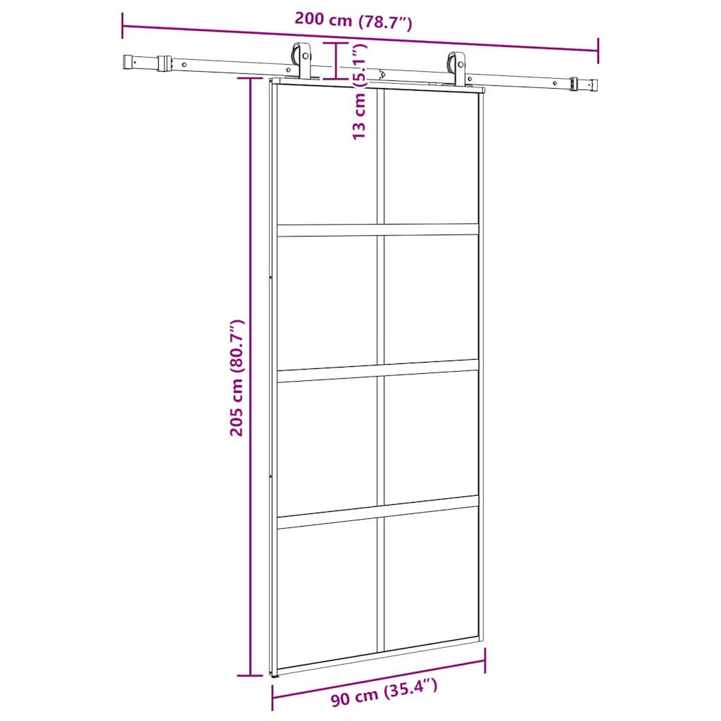 Schiebetür mit Beschlag Schwarz 76x205 cm ESG-Glas