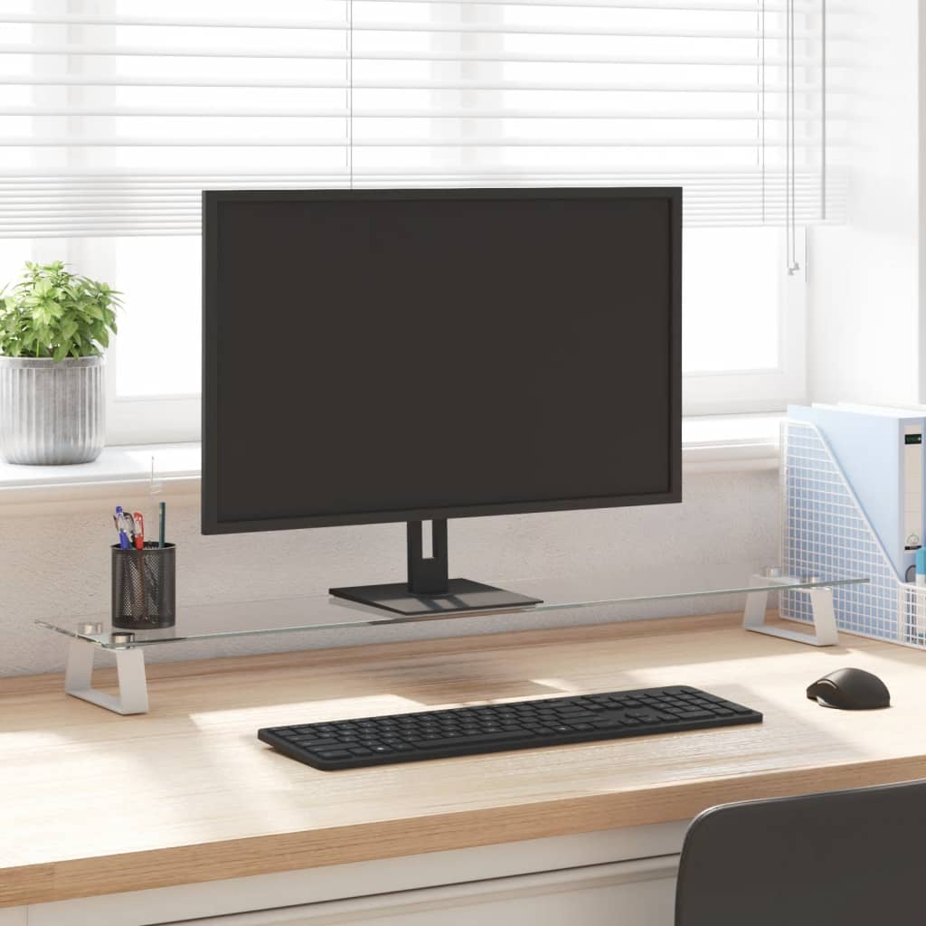 Monitorständer Weiß 60x20x8 cm Hartglas und Metall