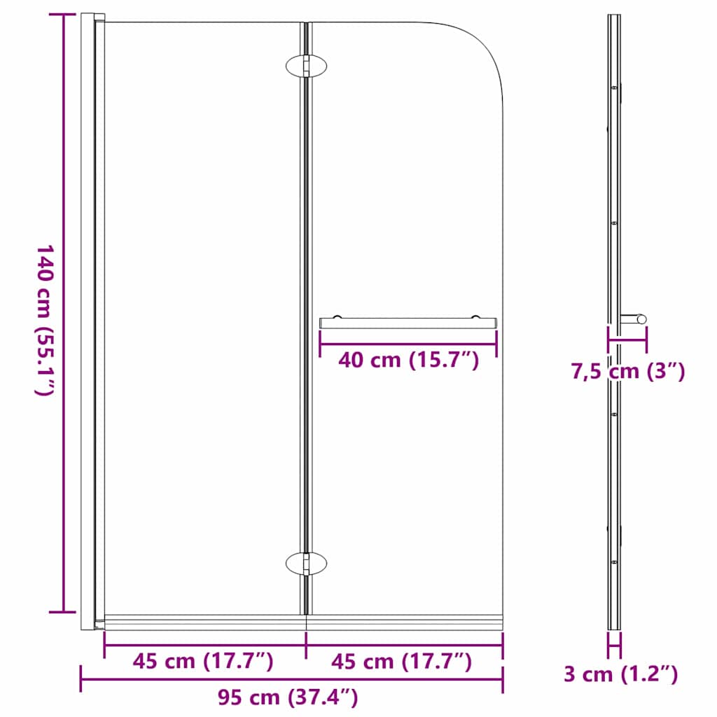 Duschabtrennung Dunkel transparent 120 x 140 cm