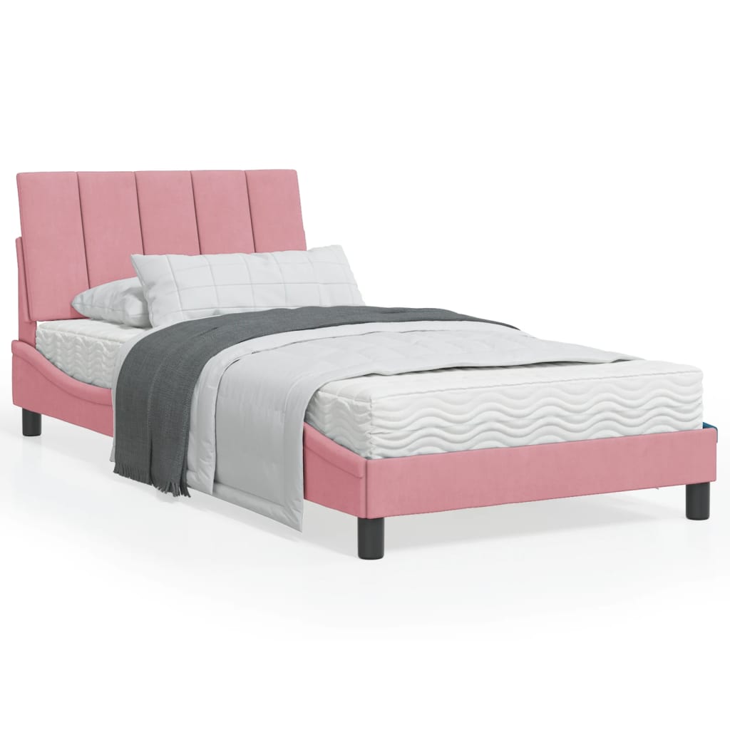 Bett mit Matratze "Hanko" Hellgrau 80x200 cm Samt