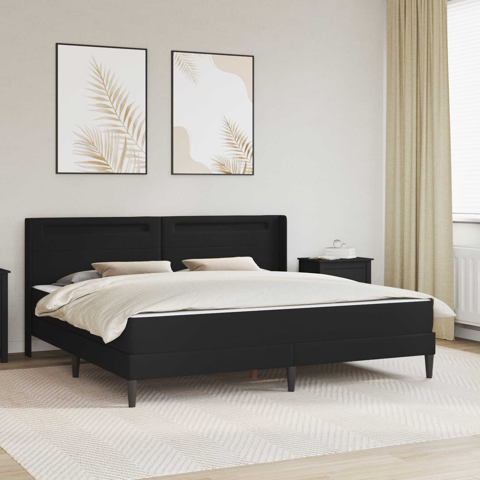 Bettgestell mit Matratze Schwarz 90 x 190 cm Kunstleder