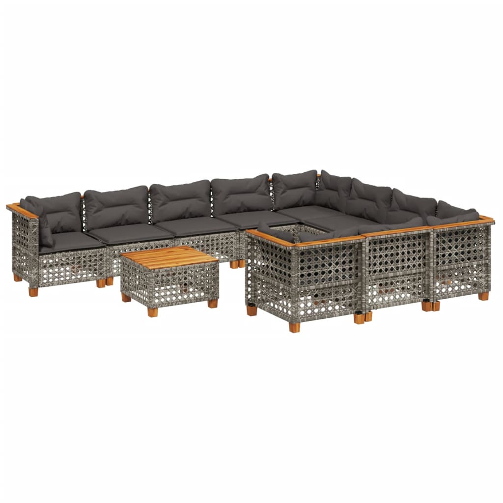 10-tlg. Garten-Sofagarnitur mit Kissen Beige Poly Rattan