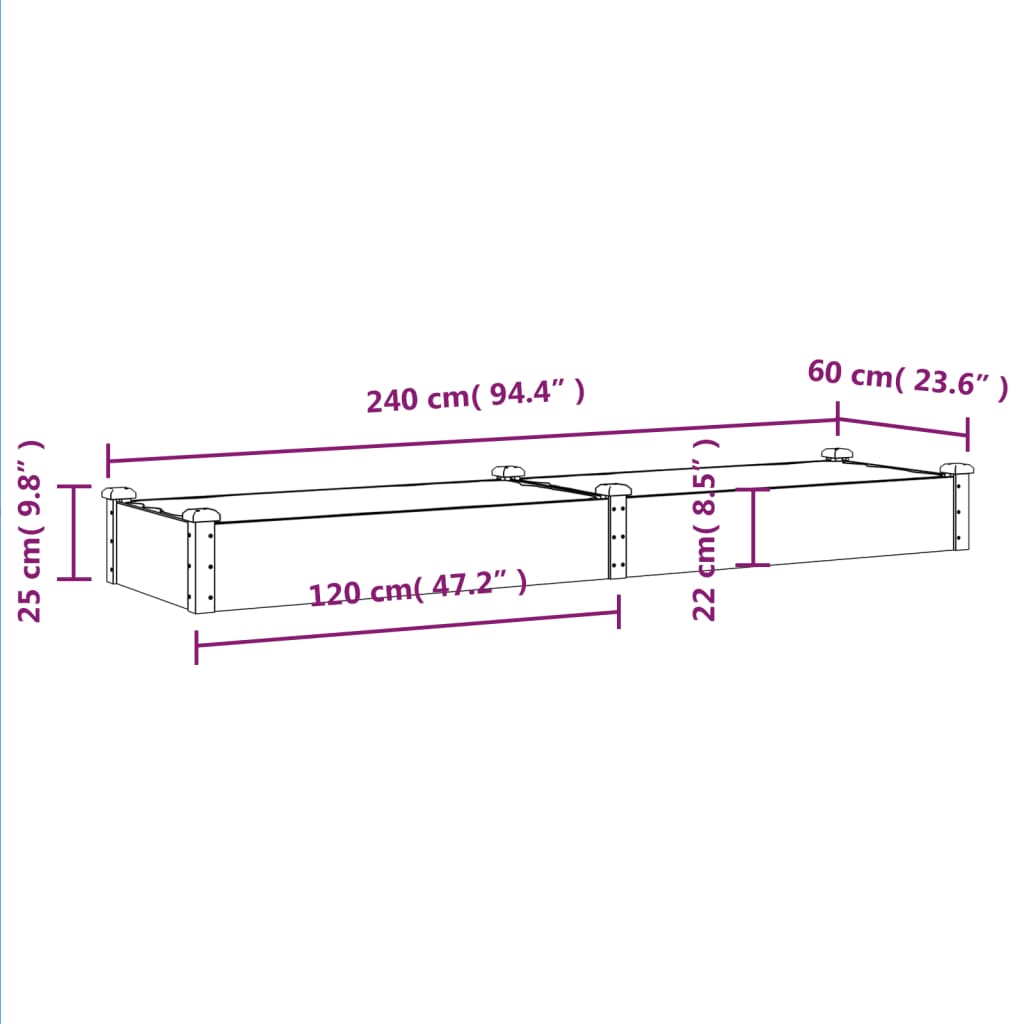 Hochbeet mit Einsatz Grau 120x45x25 cm Massivholz Tanne