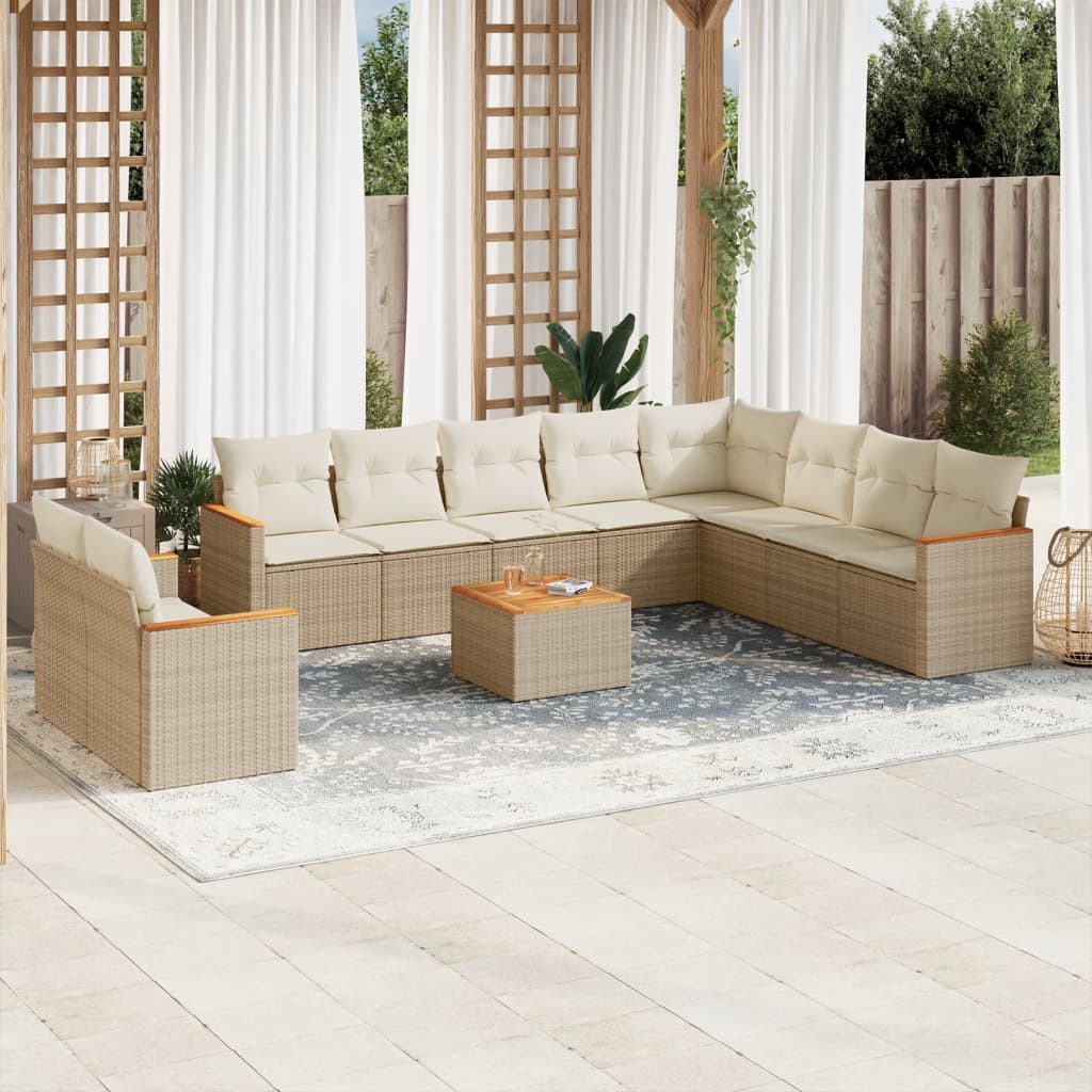 10-tlg. Garten-Sofagarnitur mit Kissen Schwarz Poly Rattan