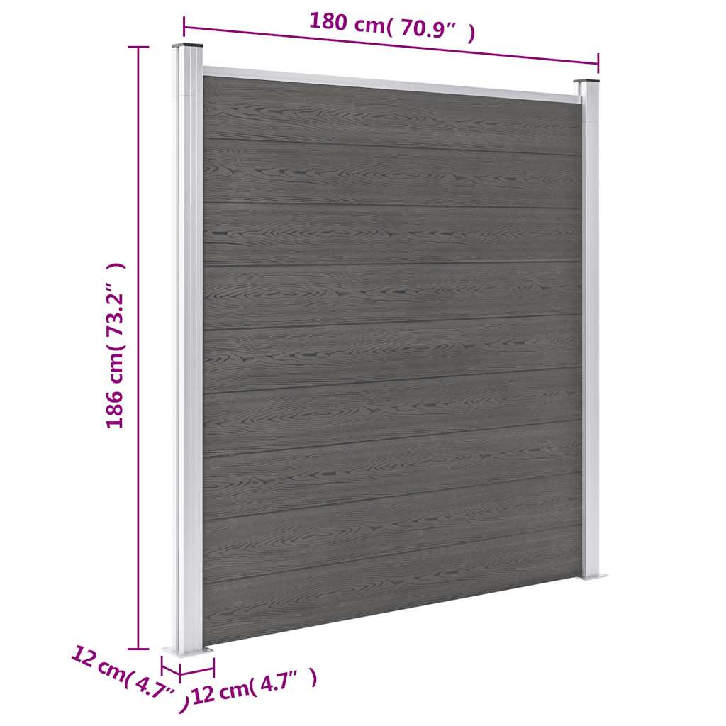 Zaunelement WPC 180x186 cm Schwarz