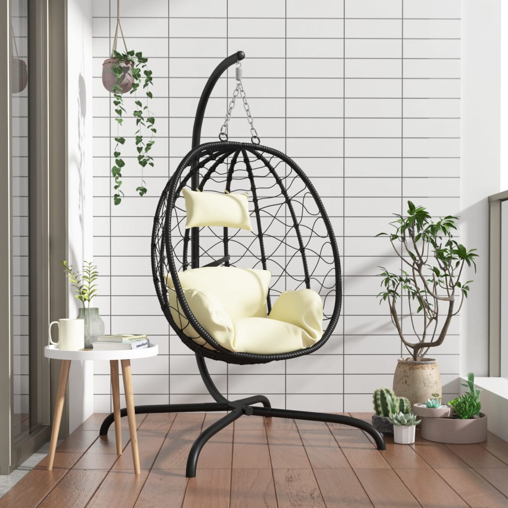 Hängesessel mit Kissen Taupe Poly Rattan & Stahl