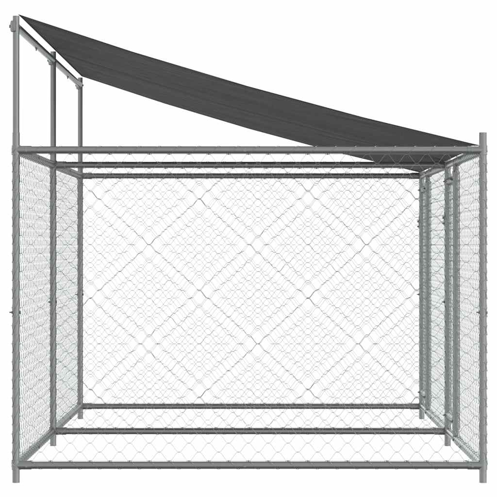 Hundezwinger mit Dach und Tür Grau 2x2x2 m Verzinkter Stahl