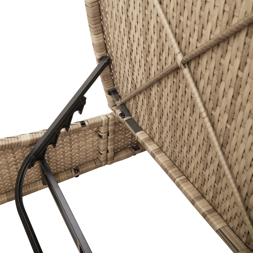 Doppel-Sonnenliege mit Kissen Schwarz Poly Rattan