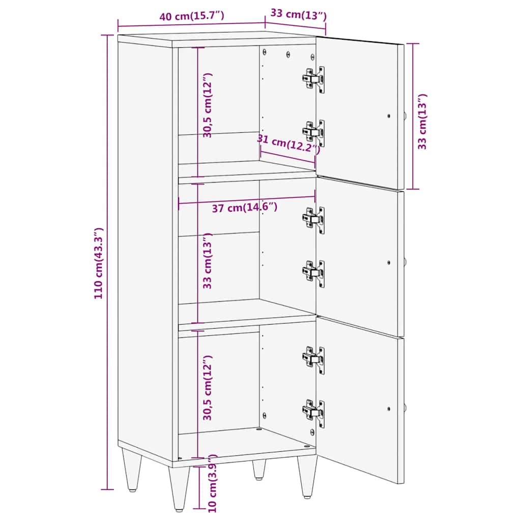 Highboard 40x33x110 cm Massivholz Mango