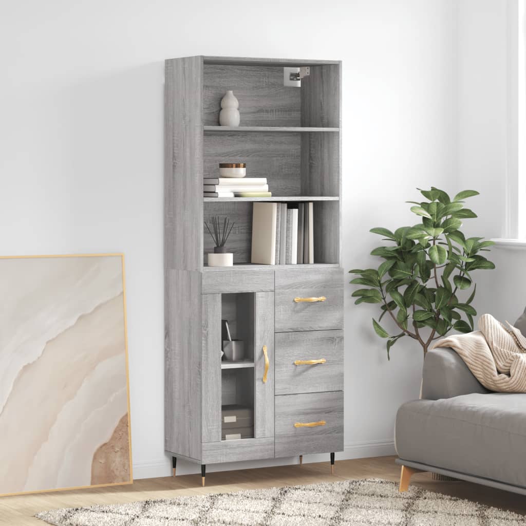Highboard Betongrau 69,5x34x180 cm Holzwerkstoff