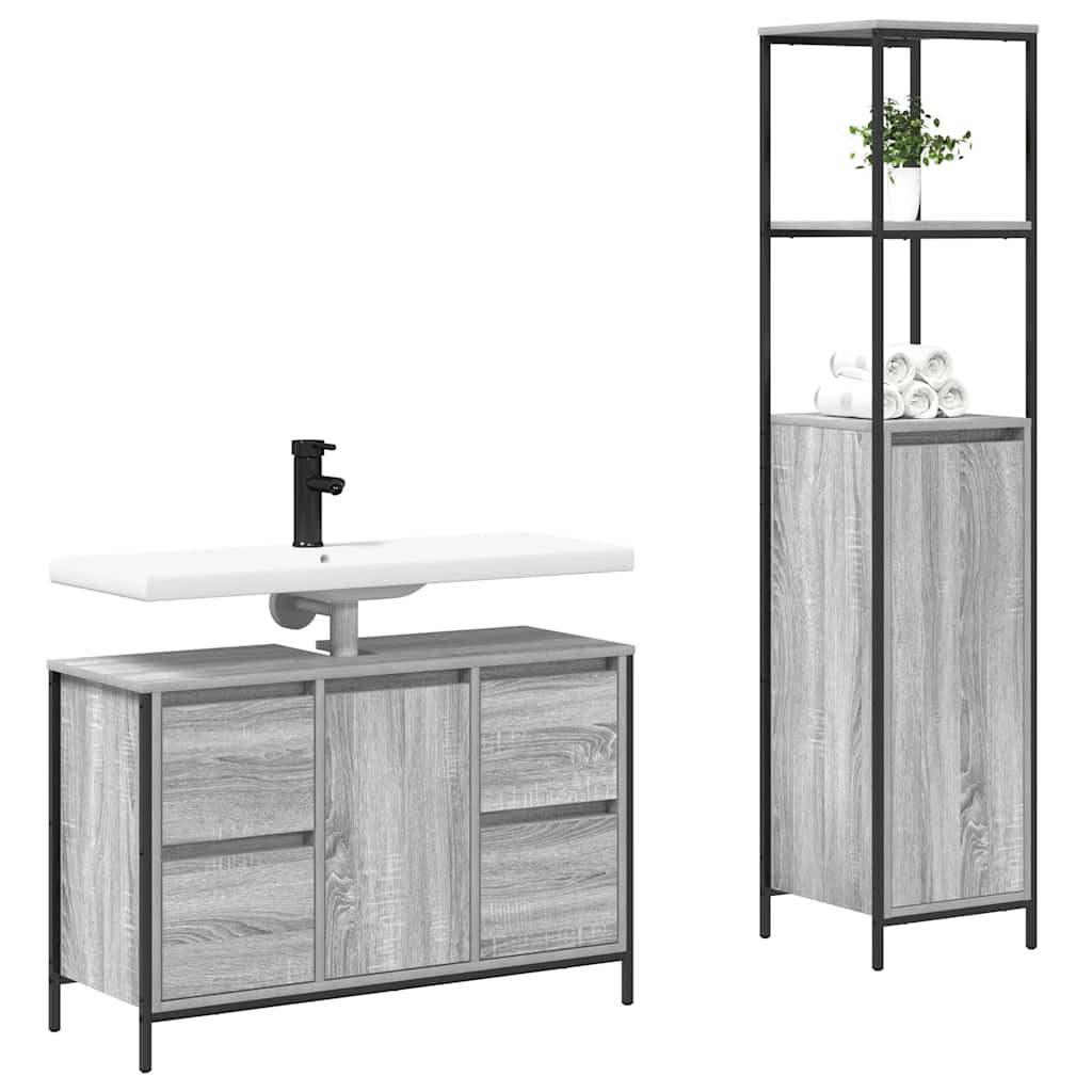 Badezimmermöbel Set mit Schubladen 2 pcs Schwarz Eichen-Optik