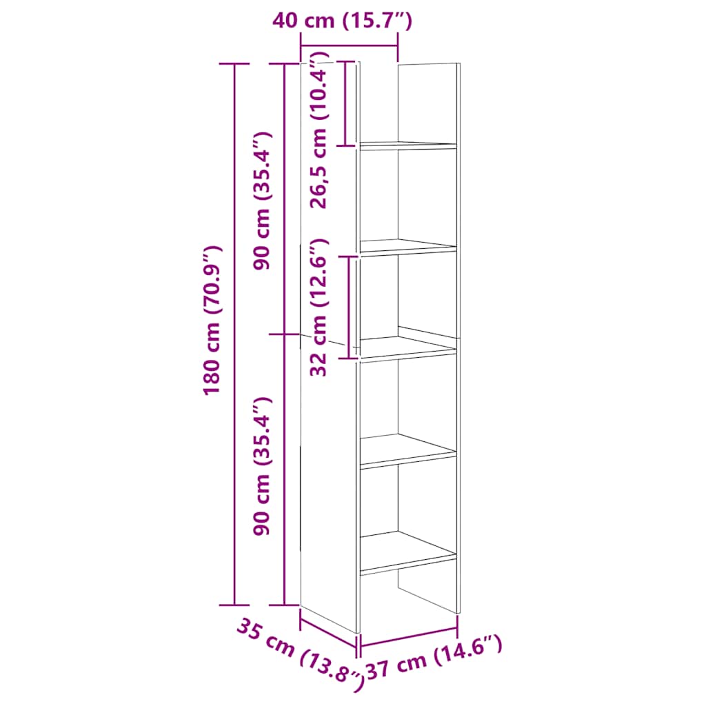 Bücherregal Weiß 40x35x180 cm Holzwerkstoff