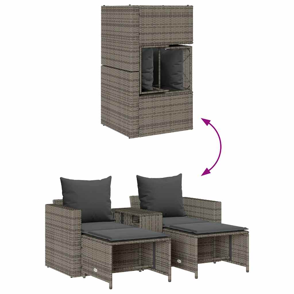 5-tlg. Garten-Sofagarnitur Kissen Stapelbar Schwarz Poly Rattan