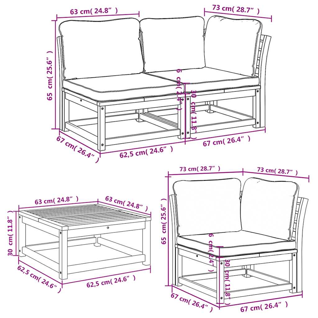 4-tlg. Garten-Lounge-Set mit Kissen Massivholz Akazie