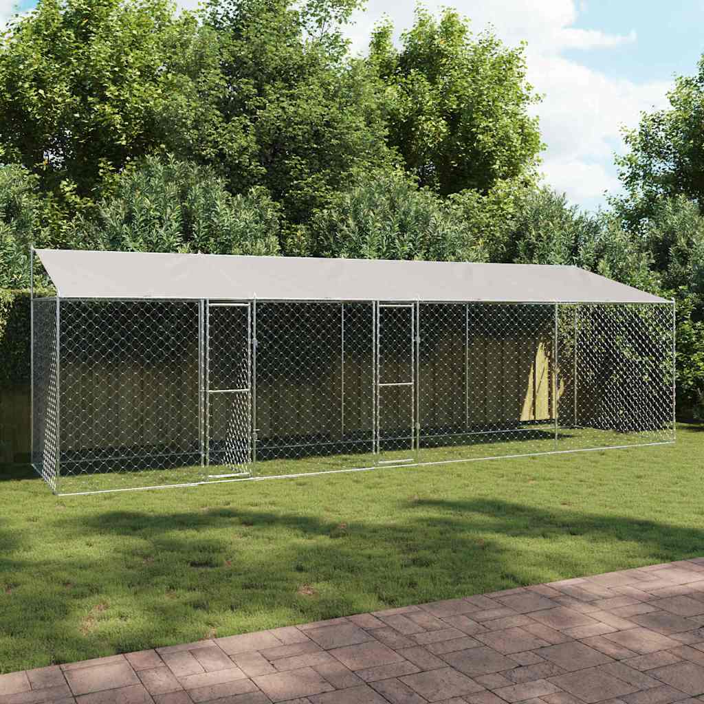 Hundezwinger mit Dach und Tür Grau 2x2x2 m Verzinkter Stahl