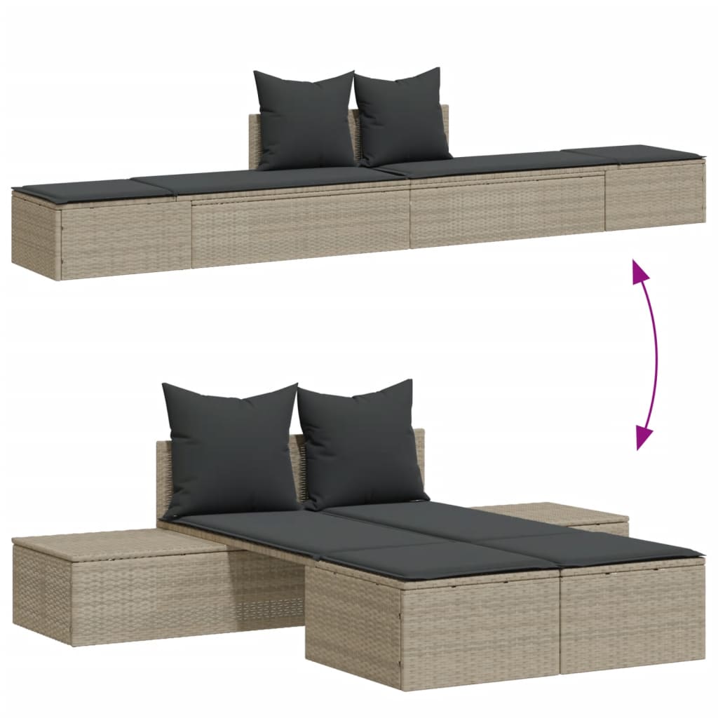 Doppel-Sonnenliege mit Auflagen Beige Poly Rattan