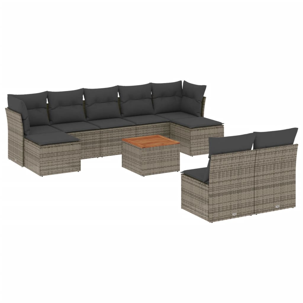 10-tlg. Garten-Sofagarnitur mit Kissen Schwarz Poly Rattan