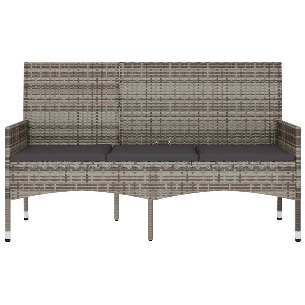 Gartenbank 3-Sitzer mit Kissen Schwarz Poly Rattan