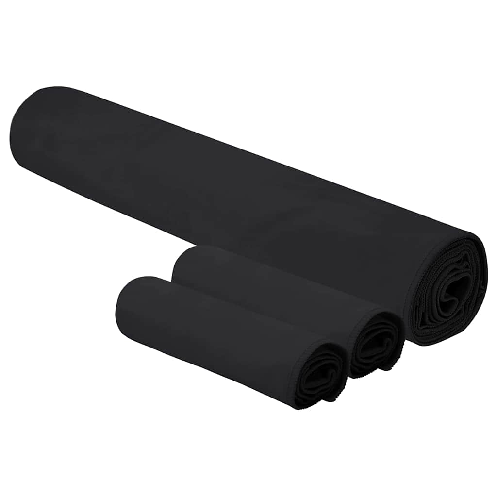 Sporthandtuch Set 3 pcs Schwarz Polyester und Polyamid
