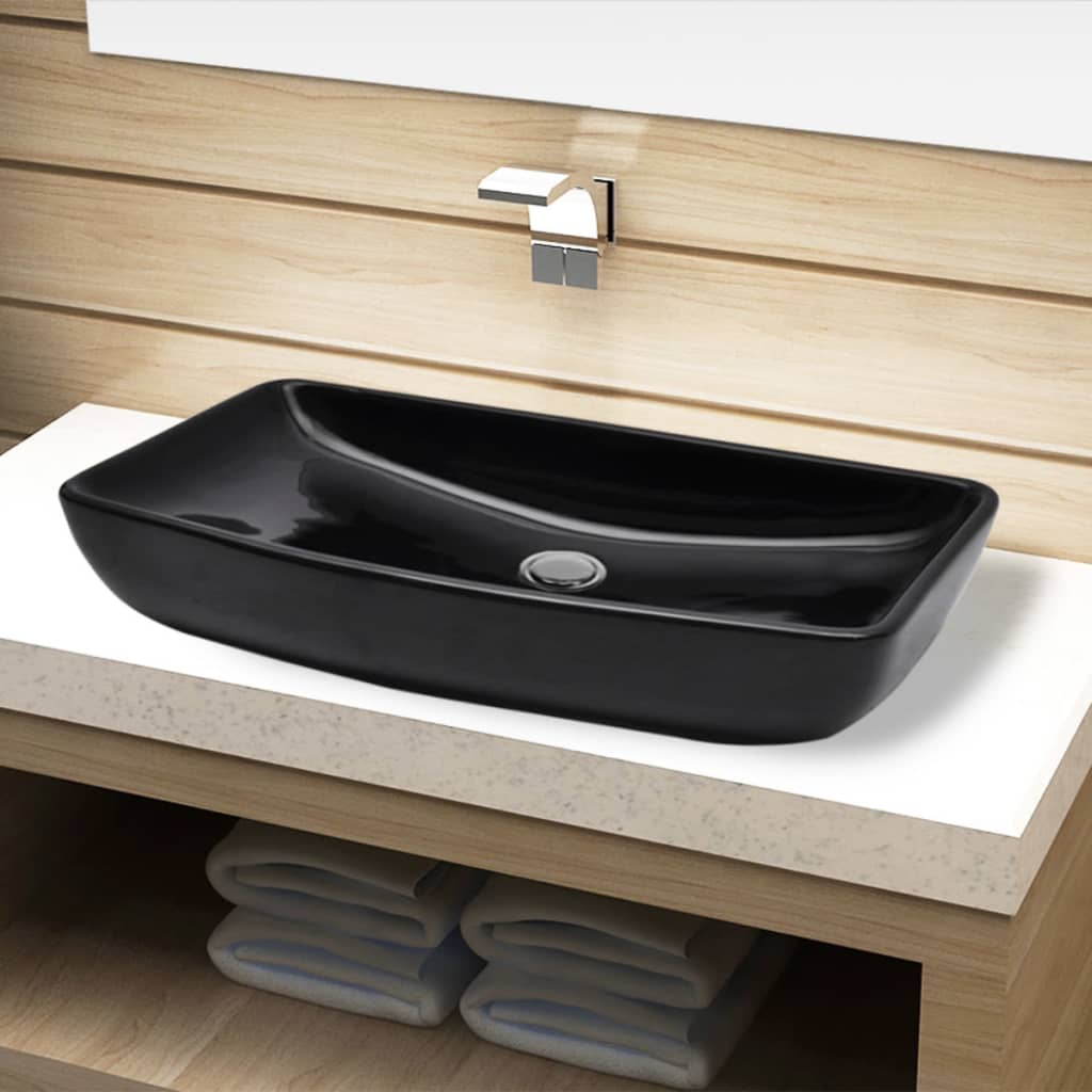 Keramik Waschtisch Waschbecken Rechteckig Weiß 71 x 39 cm