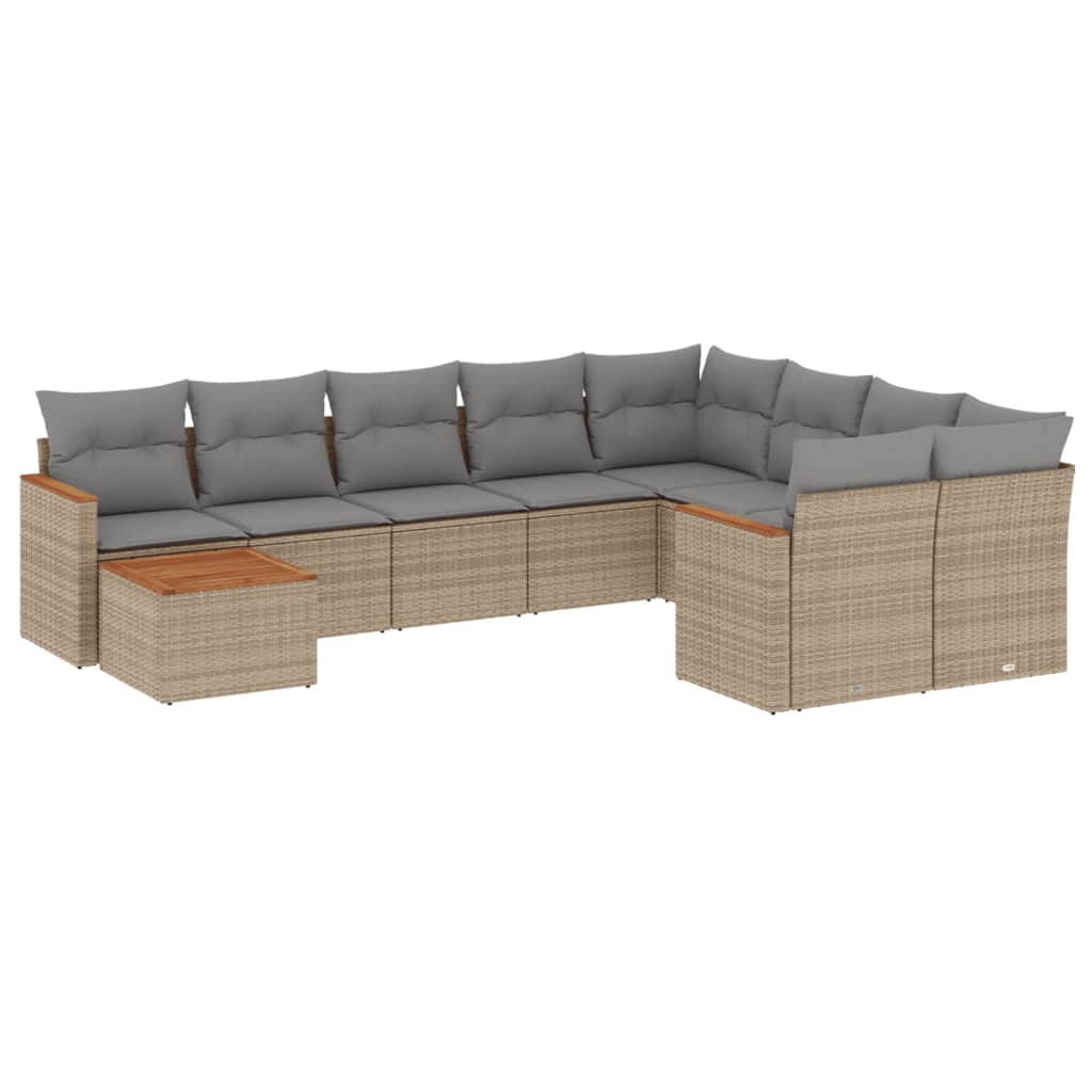 10-tlg. Garten-Sofagarnitur mit Kissen Schwarz Poly Rattan