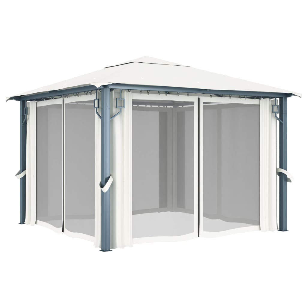 Pavillon mit Vorhang 300x300 cm Taupe Aluminium
