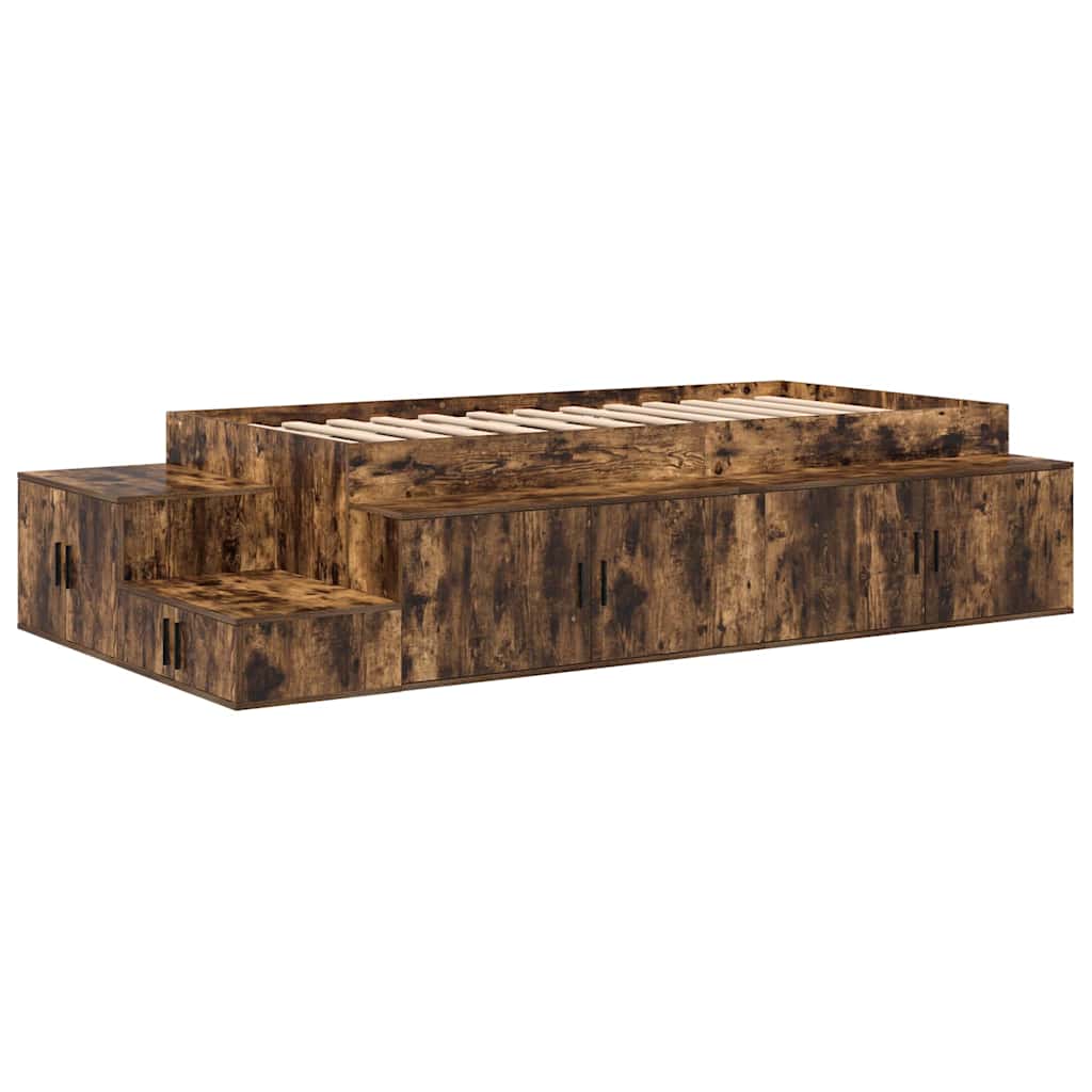 Aufbewahrungsbettgestell mit Speicher Weiß 80 cm Holzwerkstoff