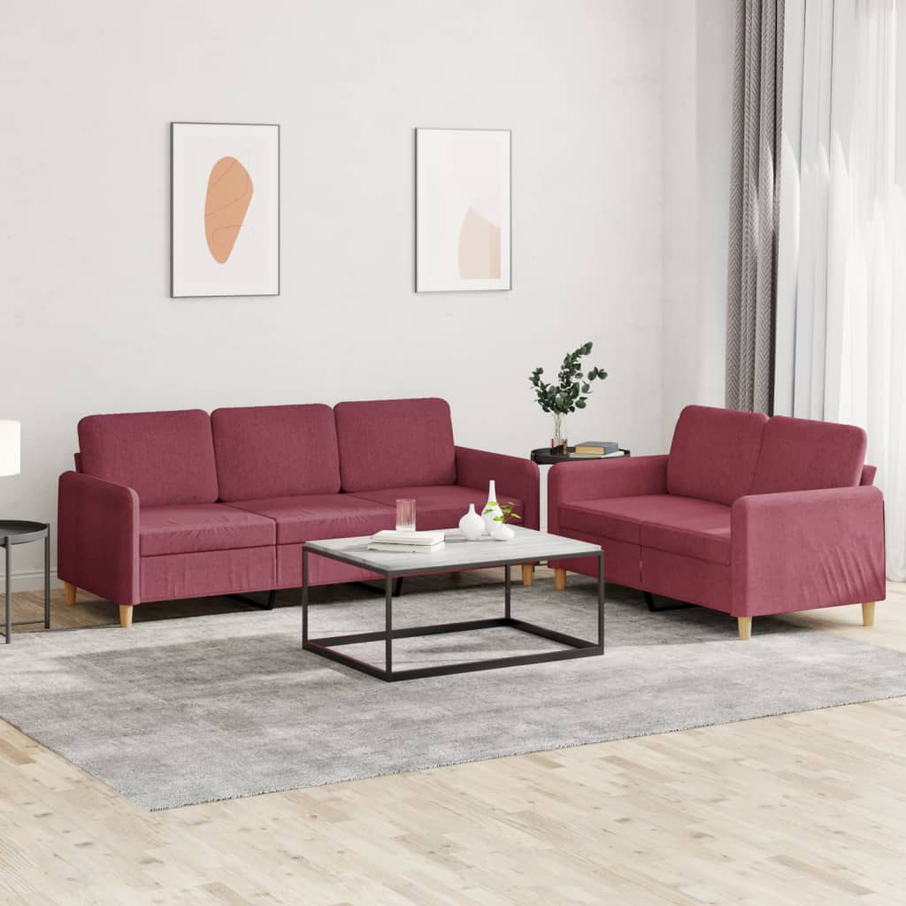 3-tlg. Sofagarnitur mit Kissen Braun Stoff