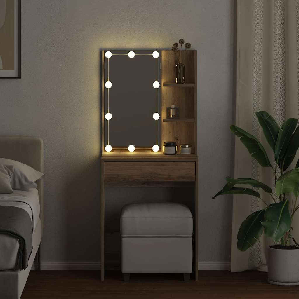 Schminktisch mit LED Weiß 60x40x140 cm
