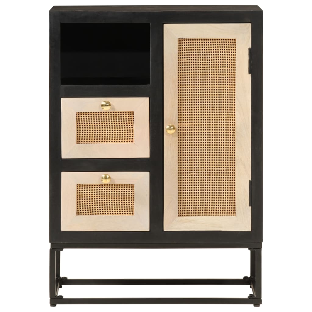 Nachttisch Schwarz 40x30x50 cm Massivholz Mango und Eisen